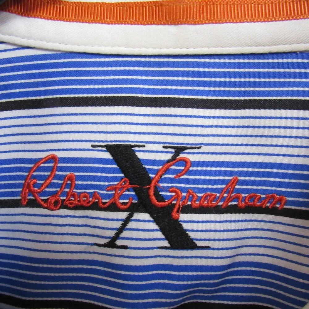 Robert Graham Men's 2XL Blue Striped Cotton‎ Casual Button-Down Shirt L/S